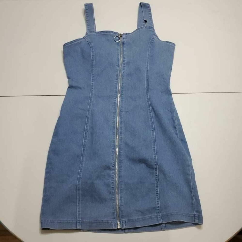 Iris Girls Bodycon Dress Blue Mini Stretch Square Neck Sleeveless Zip Up L